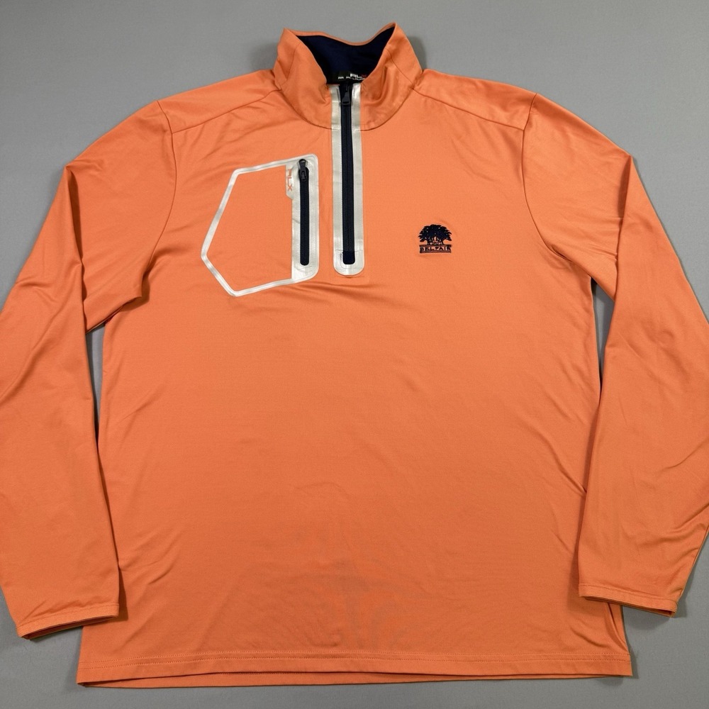 RLX Ralph Lauren 1/4 Zip Pullover Shirt Mens Medium Orange Wicking Zip Pocket